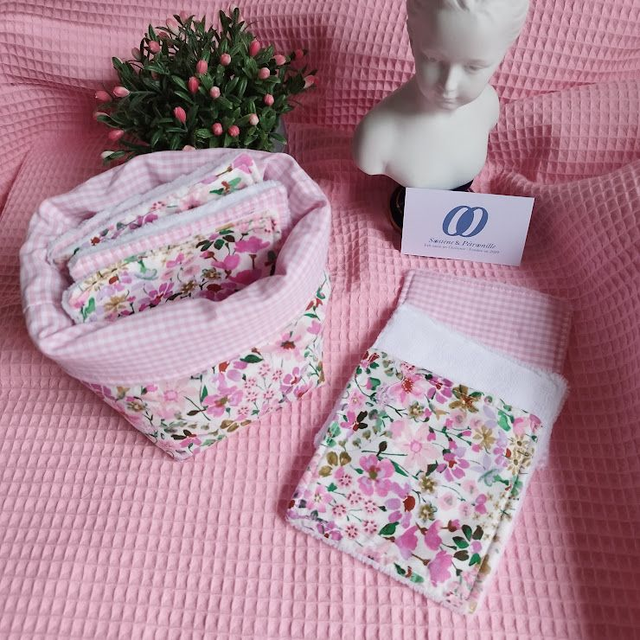 Panière EGLANTINE   et ses 8 lingettes lavables démaquillantes