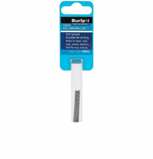 1 mm BlueSpot HSS Metric Drill Bits set 10pk for Steel Wood plastics