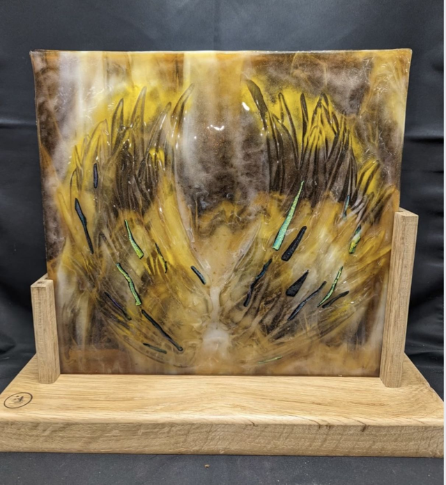 Amber Angel Wings in wood base