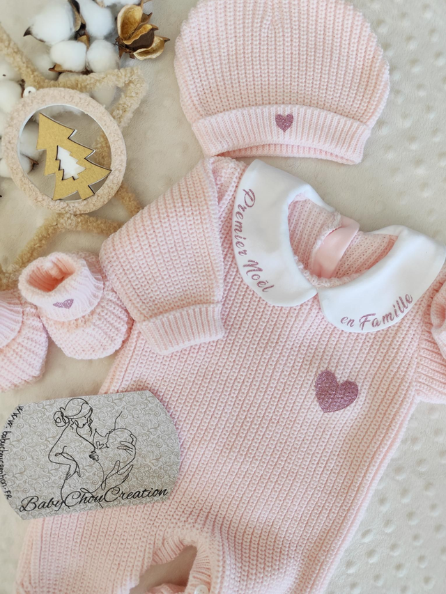 Ensemble en tricot Premier Noël rose clair