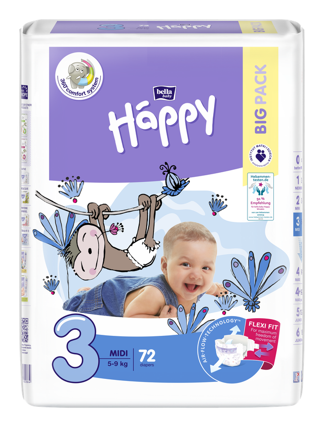 Couches bébé – Carton de 6 paquets de 78 couches