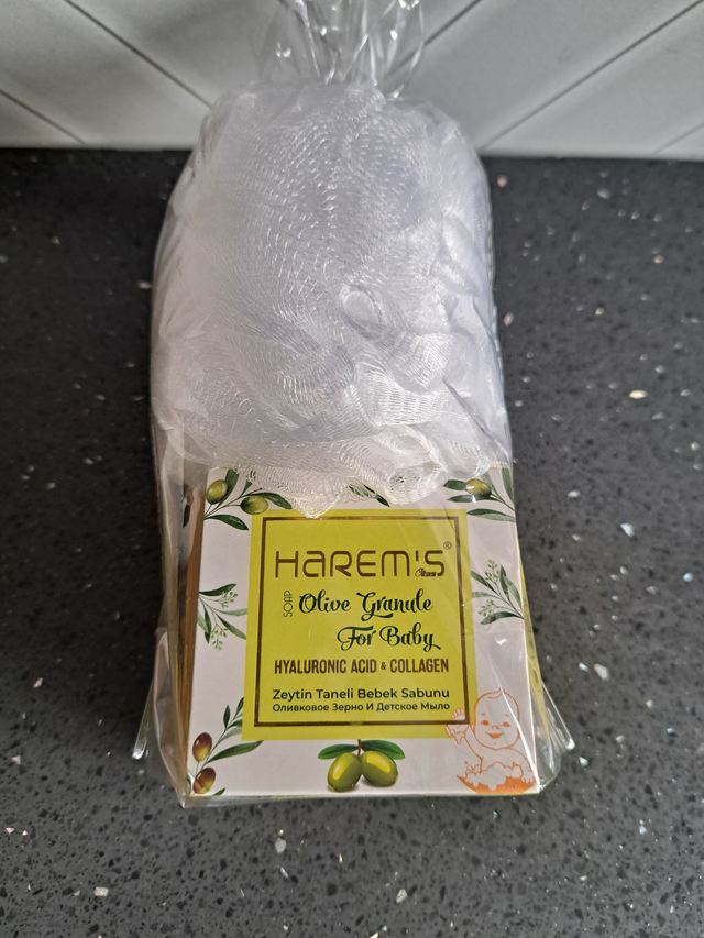 Olive Baby Granule Soap, Bamboo Soap Dish &amp; Scrunch