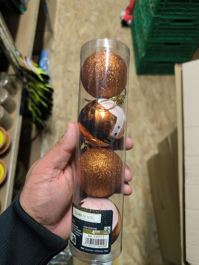 BOULE DE NOËL ORANGE PERE NOËL x4