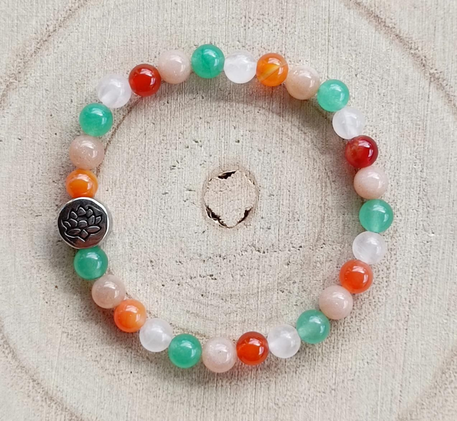 Cornaline, Pierre de Lune Rose, Quartz Rose &amp;  Aventurine Verte