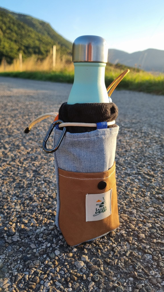 Porte-gourde upcyclé jeans, marron