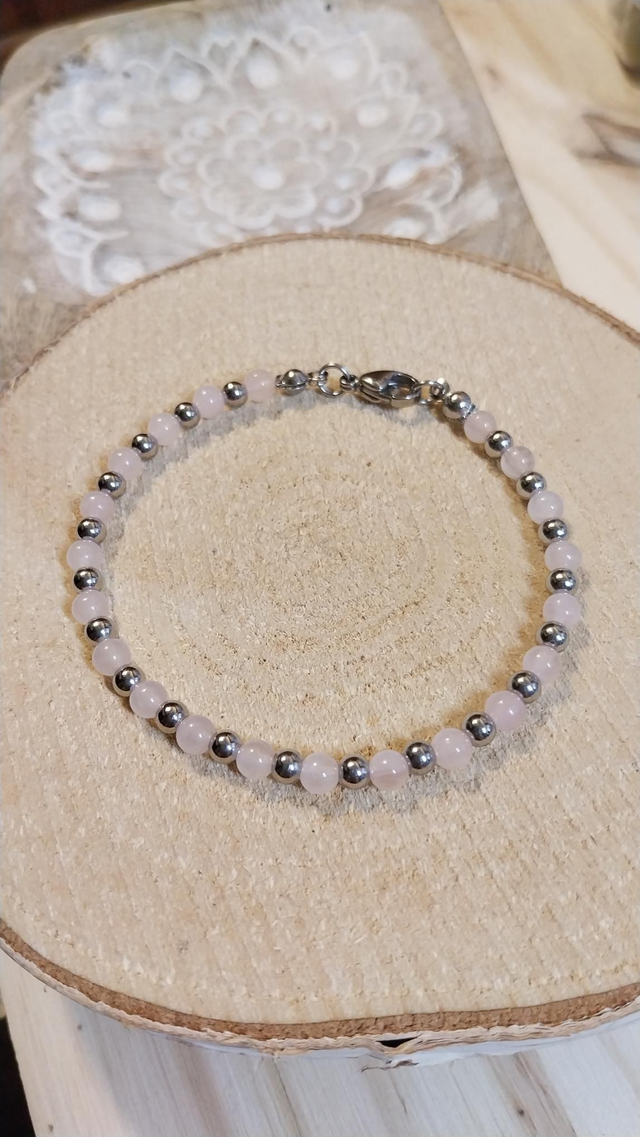 Bracelet en Quartz Rose et acier inoxydable 