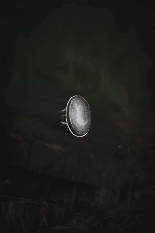 Bague Obsidienne argentée réglable