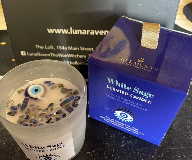 White Sage All seeing eye candle with crystal chips