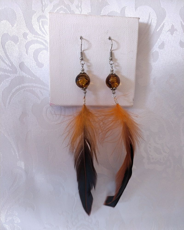 Boucles d'oreilles perles et plumes