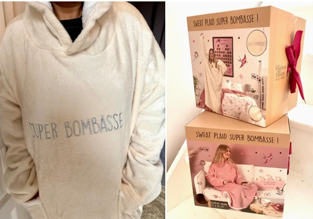 Idée cadeau : Sweat plaid XXL "Super Bombasse" BEGE