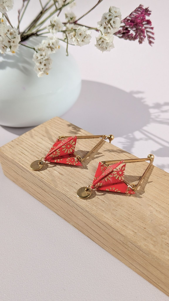 Boucles d'oreilles acier inoxydable Balancelle Rouge fleurs