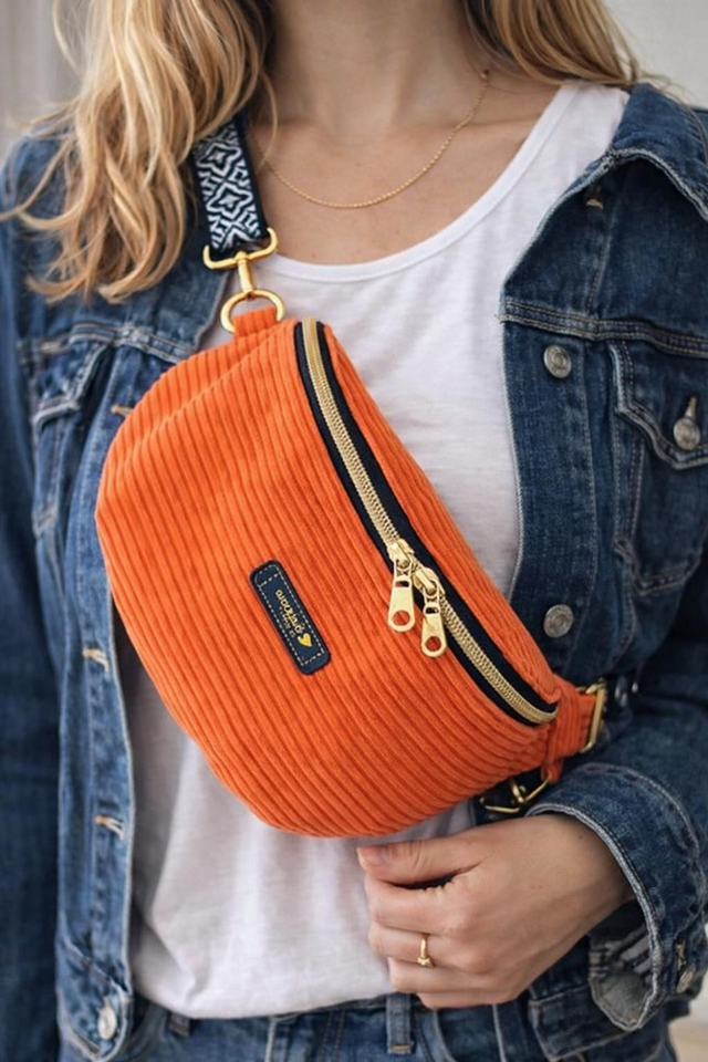 Sac Banane en Velours côtelé orange 