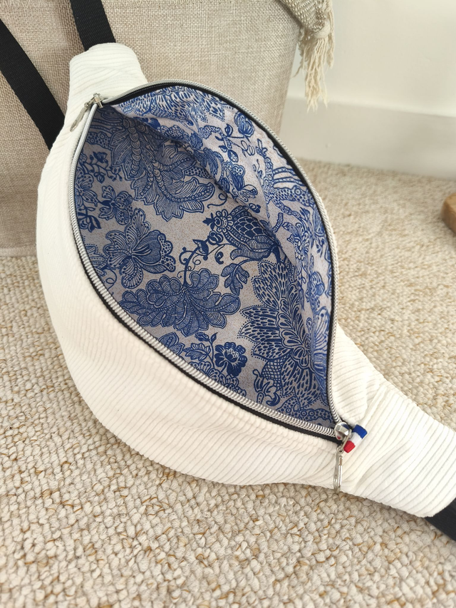 Banane Adulte velours côtelé blanc polaire et bleu