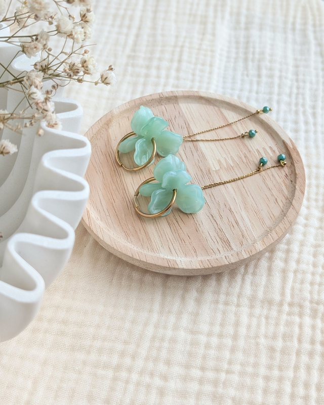 Créoles ROSALIE longues vert d&#039;eau