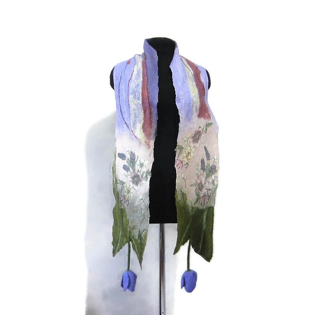 Sciarpa lana merino seta infeltrita fiori Sciarpa realizzata a mano lilla lunga Calda donna fatto a mano regali unici donne regalo ragazza
