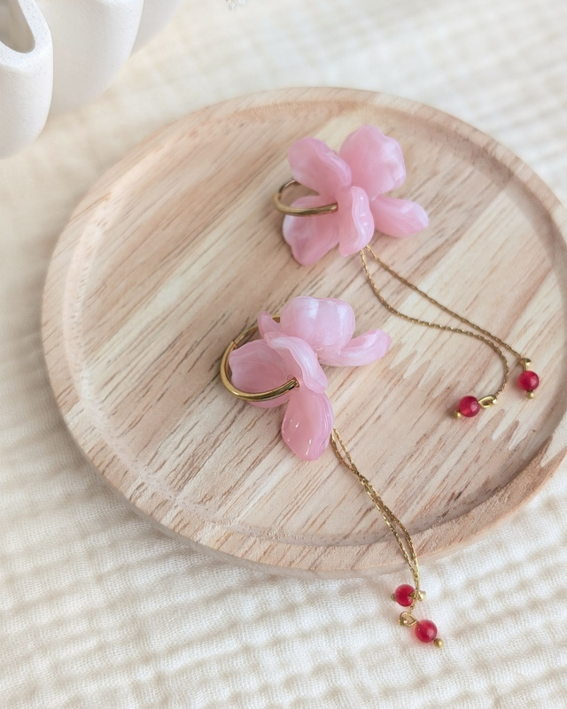 Créoles ROSALIE longues rose poudre