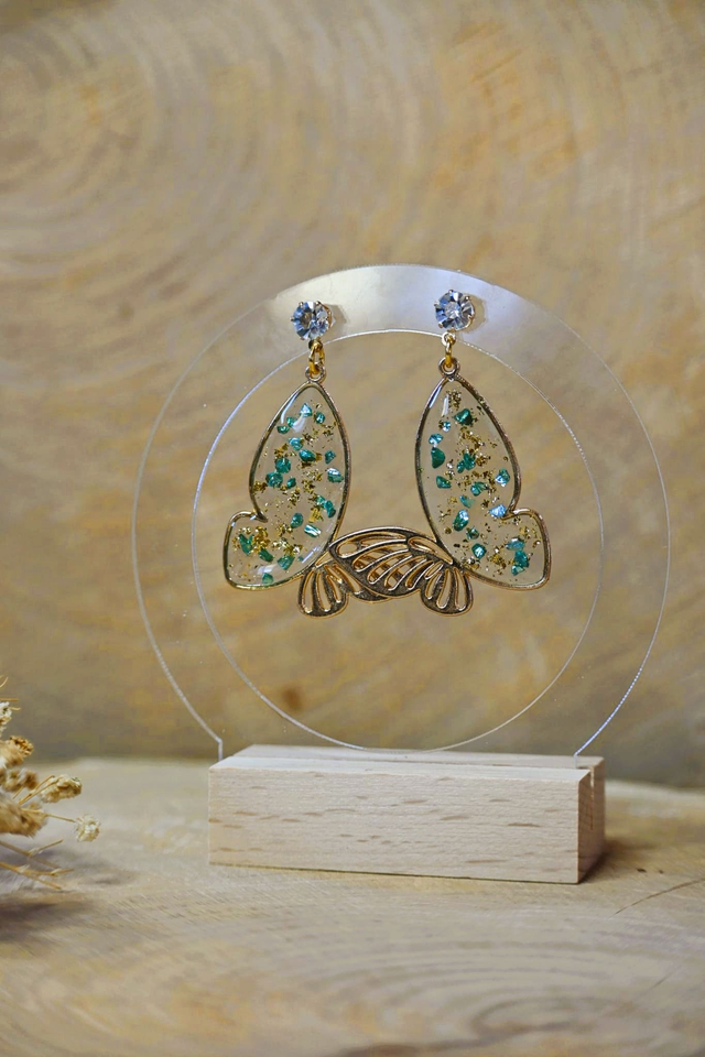 🦋Papill’Or 🦋Boucles d’oreilles en Résine UV - Vert ✨