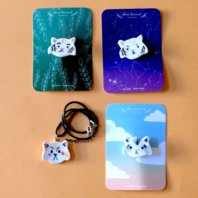 Broche céramique - Famille Tigres