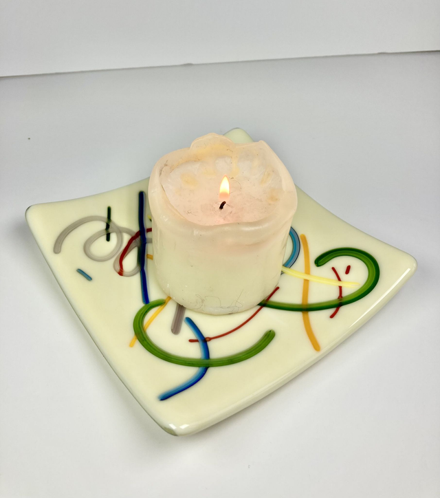 Rainbow colours candle plate