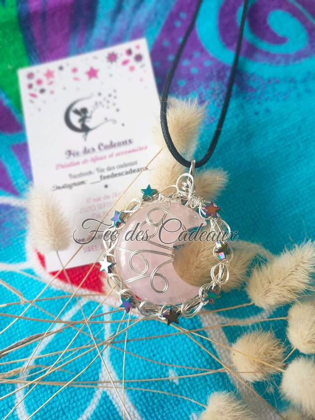 Pendentif "Nuit Étoilée" Quartz Rose 