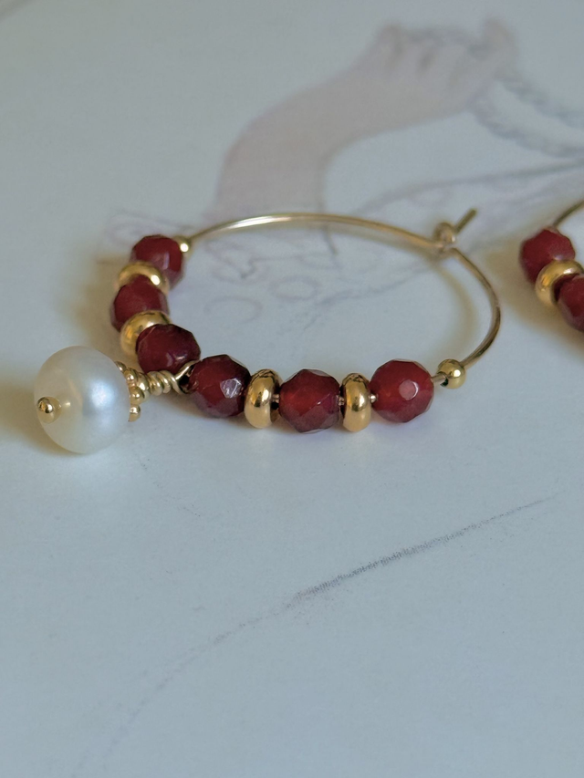 Créoles Cornaline, Perles Philippines, Collection "Envoûtante"