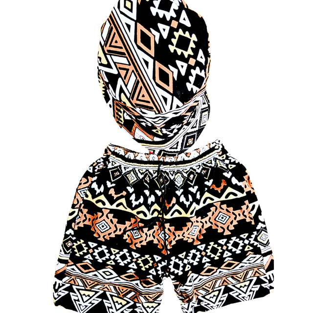 Hat &amp; Shorts Combo - African Ankara Medium Shorts &amp; Matching Hat Set