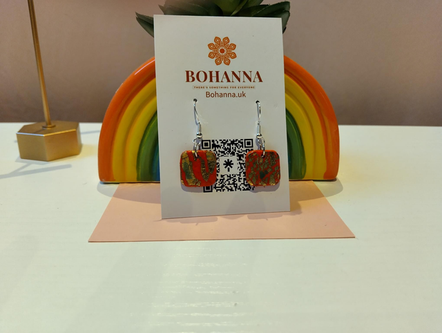 🔥 Red &amp; Gold Square Drop Earrings | Handmade Polymer Clay Jewellery