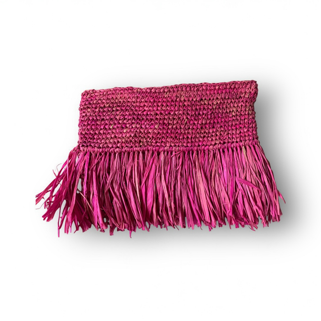 Pochette en raphia rose| Raffia Straw Clutch - Pink