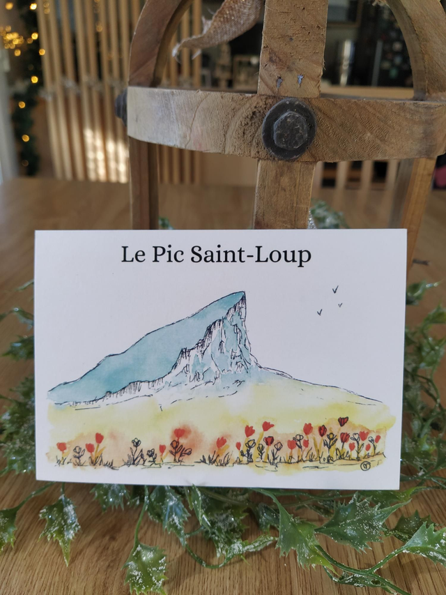 Carte "Pic Saint Loup et coquelicots" version 1, 10x15cm