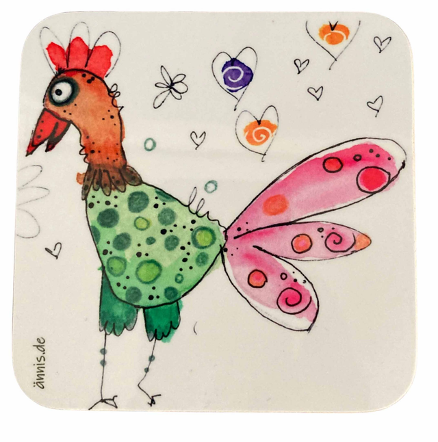Untersetzer "Huhn grün/rosa"