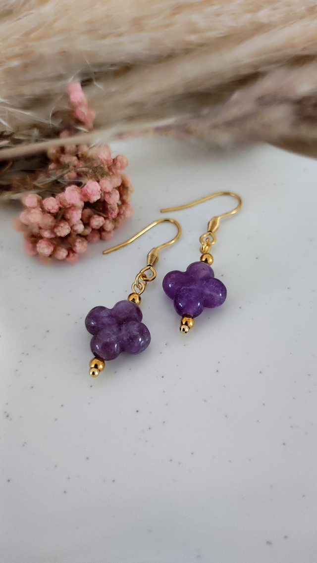 Boucles d'oreilles Trèfle Améthyste