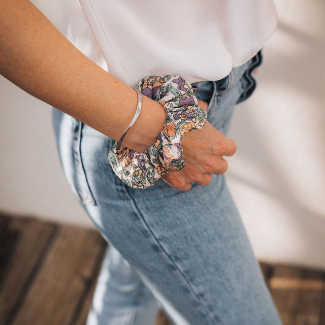 Chouchou scrunchie gaze de coton - Fleurs