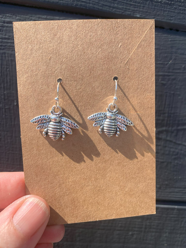 Tibetan Silver Bee Happy Drop Earrings