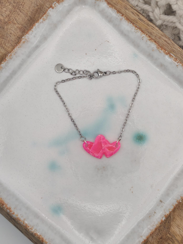 A Bracelet argenté duo cœur rose
