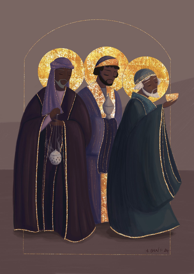 Les rois mages - Tirage d'art rehaussé de doré