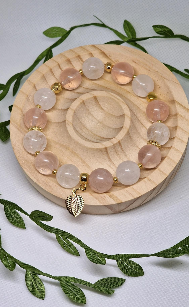 Bracelet Jade blanc et Quartz rose de 1,2 cm.