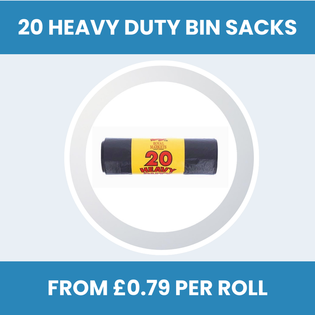 Roll of 20 Heavy Duty Black Refuse Sacks