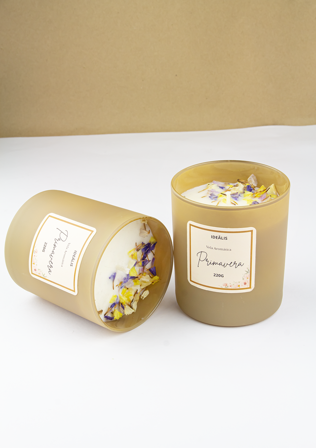 Vela Primavera Beje com Flores Secas