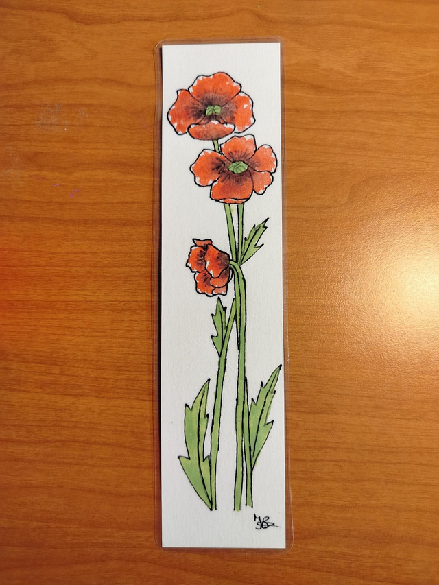 Marque page aquarelle coquelicots 