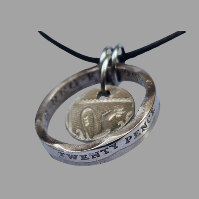 Coin ring pendant from Twenty Pence coin     