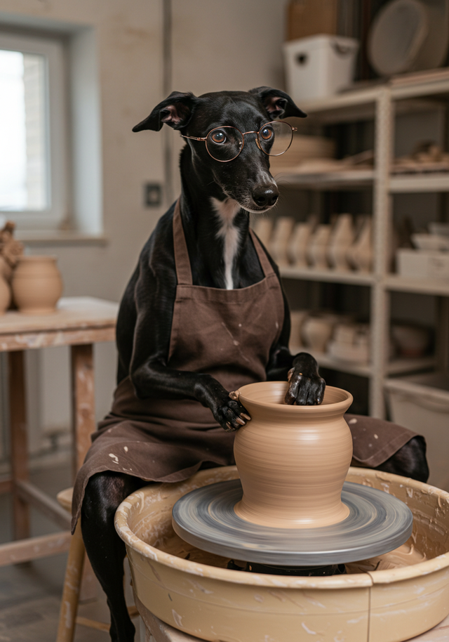 Whippet Pottery Pal Framed Canvas