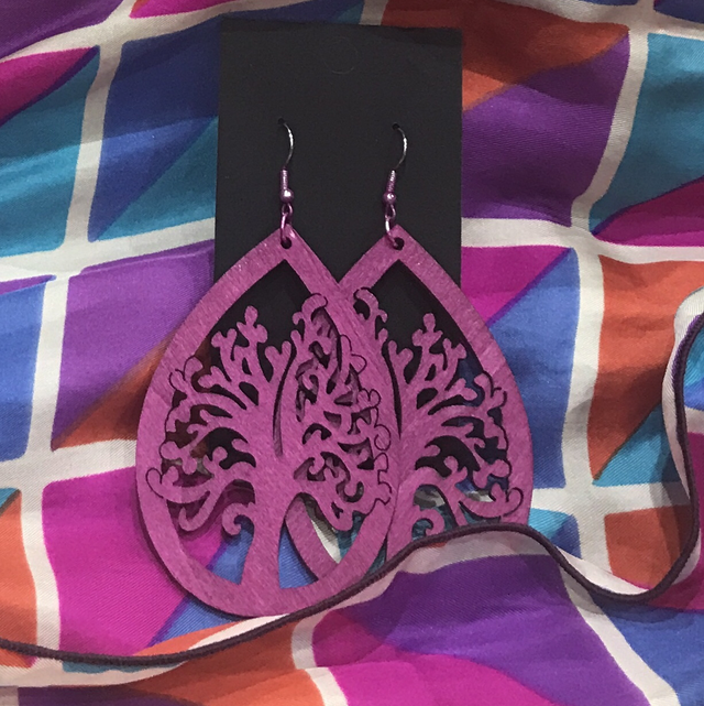 Rose Pink Wood Dangling Earrings- SWDE24