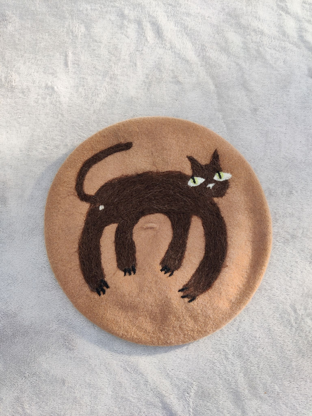 Brown Cat // Upcycled Beret