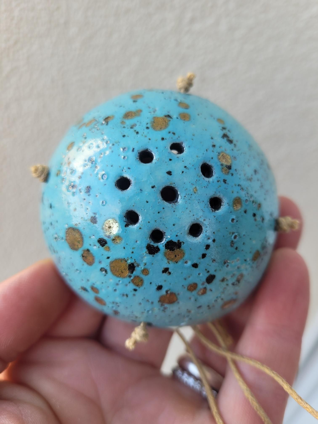 Porte-boule de graisse céramique – Bleu Turquoise &amp; Pois Dorés - Fait main
