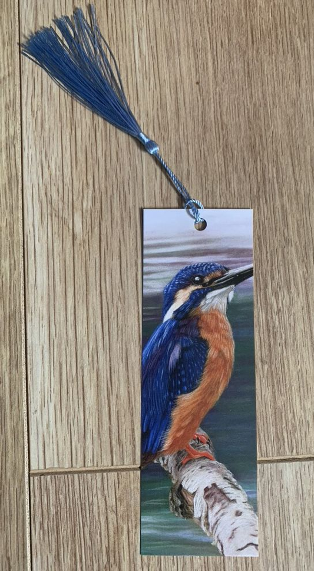 Bookmark - Kingfisher -  with tassel (random colour thread)
