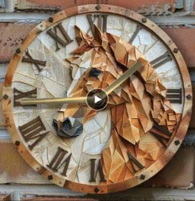 Vintage ronde wandklok van metaal - Paard design (20cm)