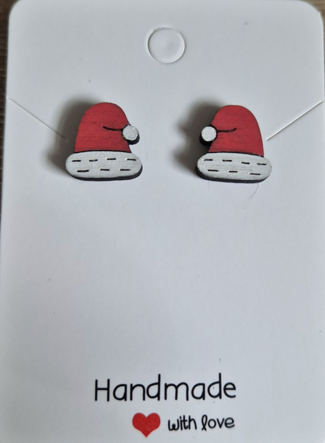Santa Hats Wooden Stud Earrings 