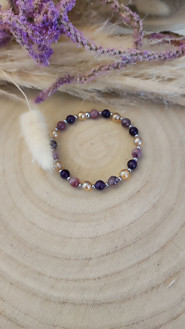 Bracelet "Épanouissement et Stress" Quartz fraise et Améthyste