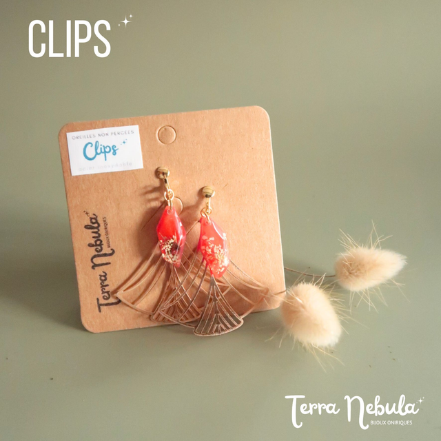 Boucles d'oreilles fleuries Eventail Rouge Valentine CLIPS | BO42