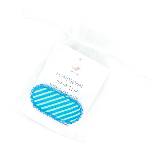 Hand-Sewn Statement Hair Clip - Turquoise Stripes